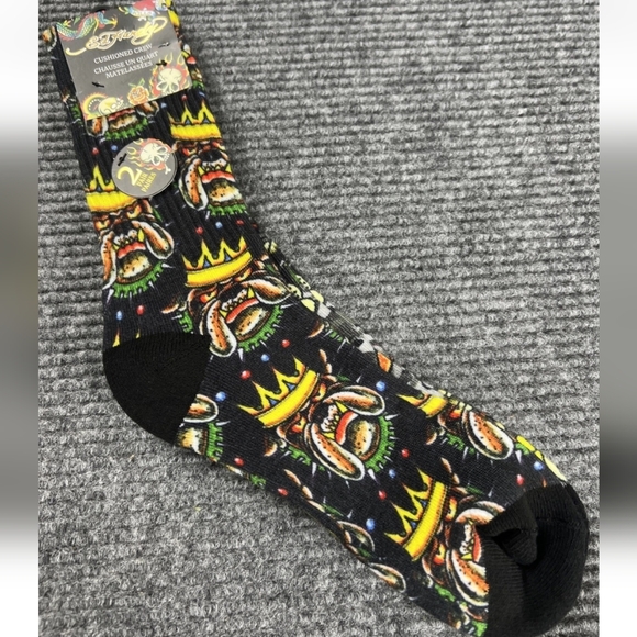 Ed Hardy Black Patterned Cushioned Crew Socks NWT - Picture 1 of 6